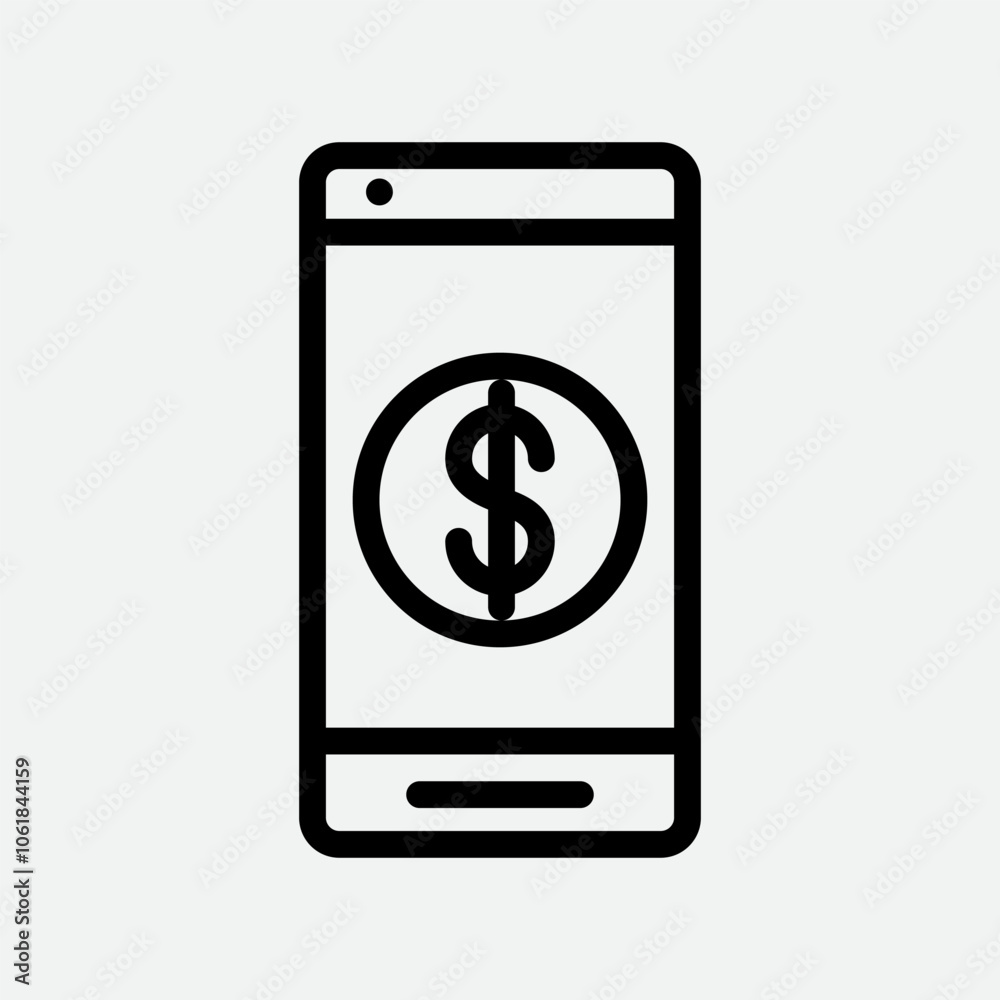 Money on mobile screen income symbol icon vector Money on mobile screen income symbol icon vector