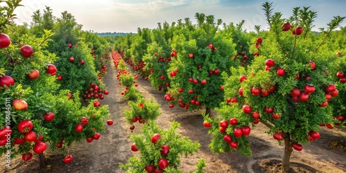 Aerial view of pomegranates growing on ornamental tree