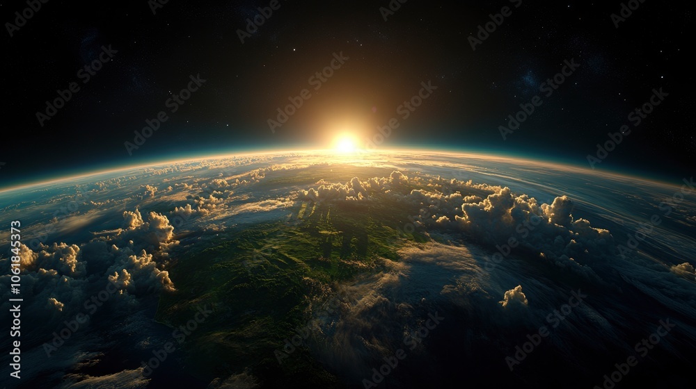 Obraz premium Earthrise over Clouds with Golden Sun