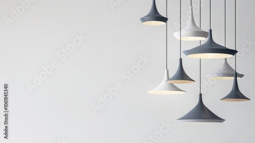 Collection of contemporary pendant lights on a white backdrop: Banner layout.