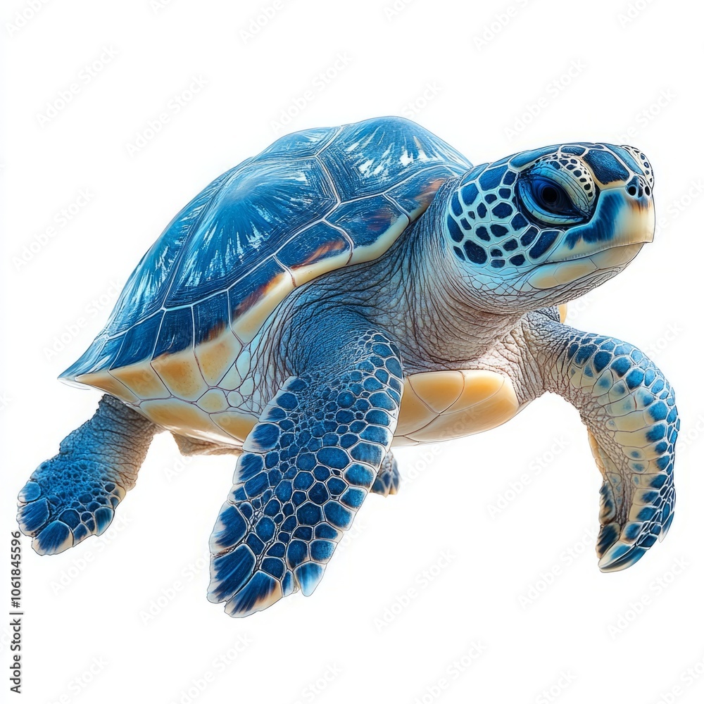 Fototapeta premium Full Body Side View of Turtle Isolated on White Background - Detailed Shell Texture and Natural Wildlife Illustration