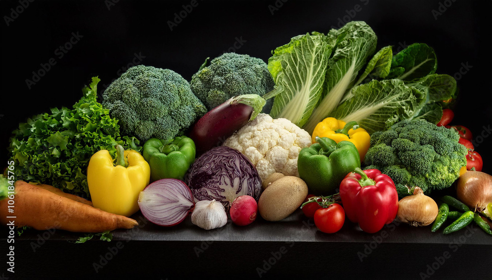 Fresh Organic Vegetables on Black Background
