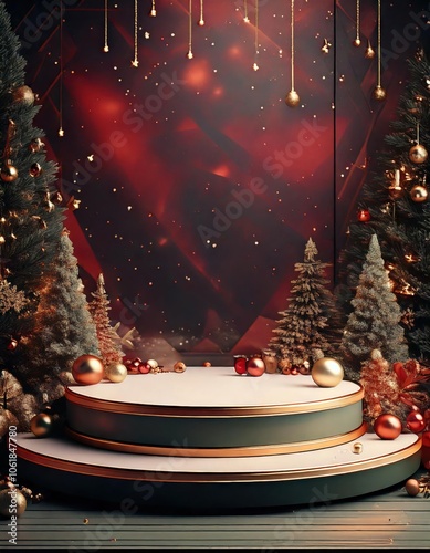 Potrait Christmas Background And Stage Podium For Product Display 3D realistic