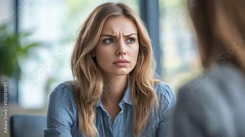 Therapist talking with a businesswoman about burnout photo