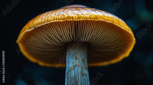 Close up of a Golden Mushroom Cap with Gills and Stem