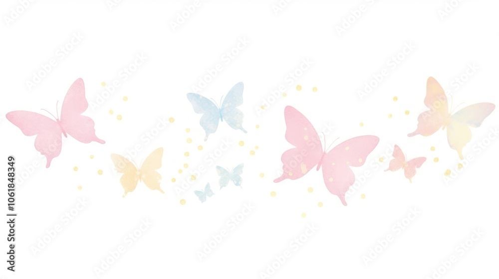 Butterflies as divider watercolor graphics blossom pattern.