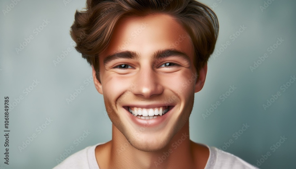 A young man beautiful smile, white shining teeth, oral health, dental hygiene
