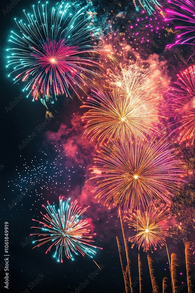 Bright fireworks display lighting up night sky Bright fireworks display lighting up night sky