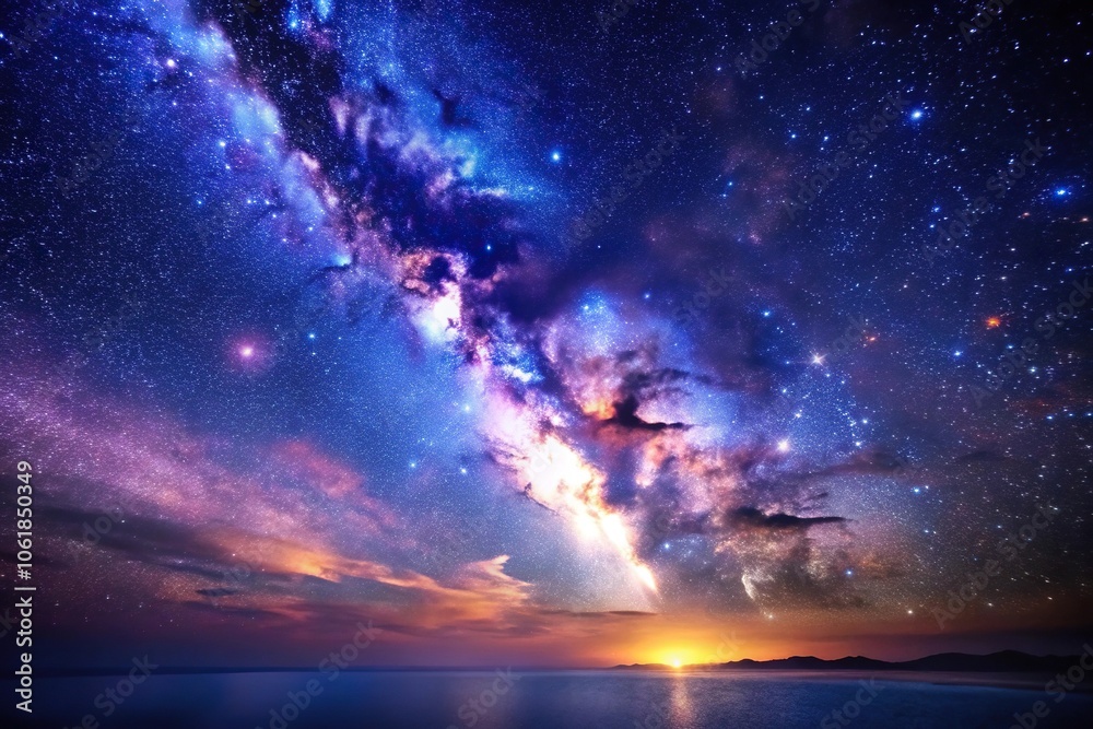 An exquisite close-up of a distant starry night sky with a stunning galaxy in the center, set against a backdrop of deep blues and purples, starry night sky, nebulae, space An exquisite close-up of a distant starry night sky with a stunning galaxy in the center, set against a backdrop of deep blues and purples, starry night sky, nebulae, space
