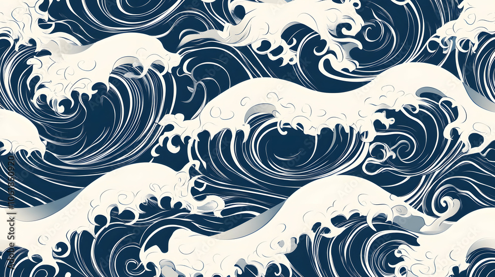 Fototapeta premium Ukiyo-e style raging wave pattern design