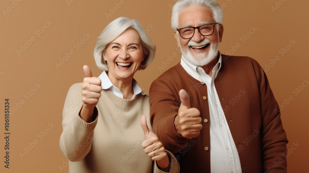 Elderly couple giving thumbs up. Elderly couple giving thumbs up.