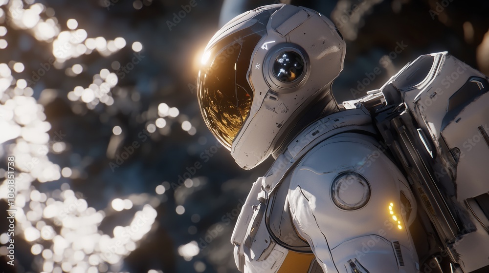 Fototapeta premium Pixel art shows an astronaut floating in space with a backpack