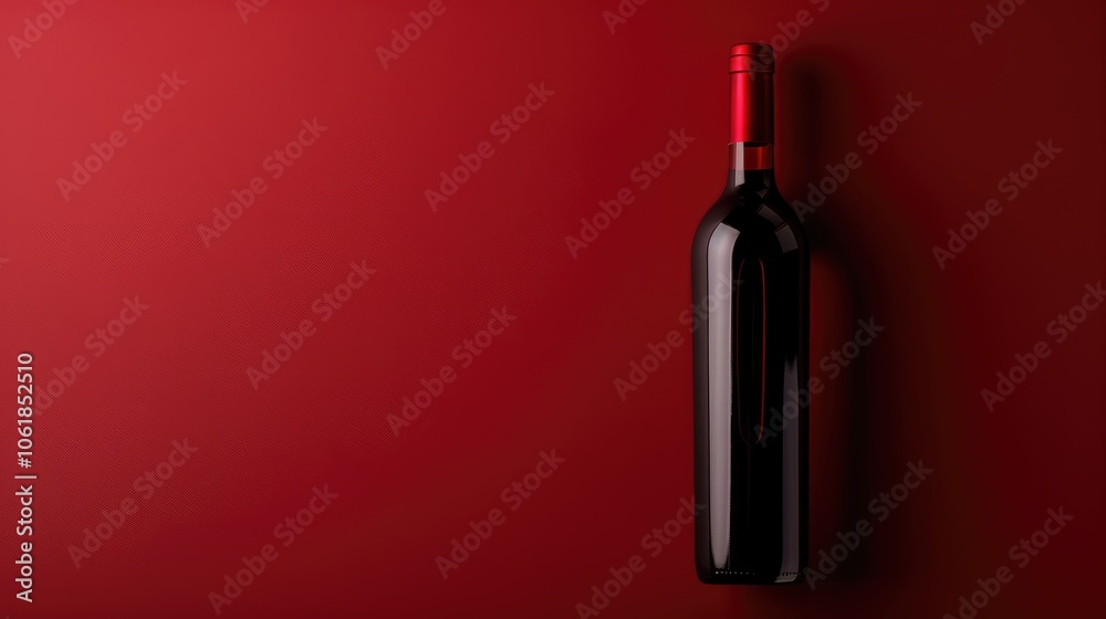 Unopened red wine bottle on red backdrop. Unopened red wine bottle on red backdrop.