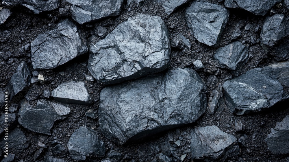 Closeup of Dark Grey Rocks and Gravel