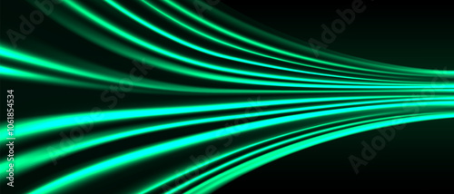 Abstract green light fast speed motion curve technology futuristic background vector
