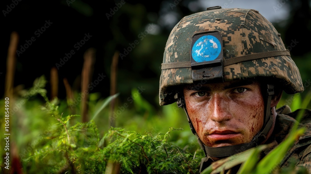 Obraz premium United Nations Peacekeeper in the Jungle