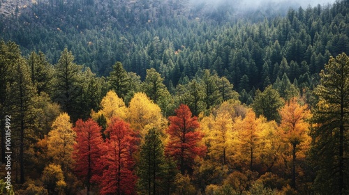 Vibrant autumn hues in Los Alamos forest showcasing the changing colors of foliage and the serene beauty of nature photo