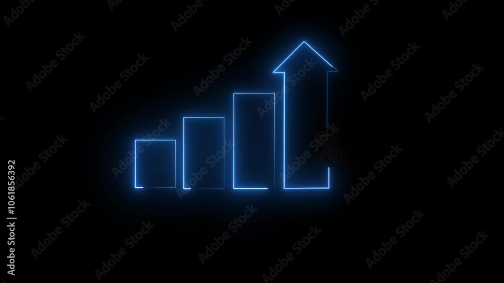 Profit high growth percent icon, stocks, financial, Interest rate and dividend concept. Glowing neon line animated graph and chart with percentage icon solated on transparent background. Profit high growth percent icon, stocks, financial, Interest rate and dividend concept. Glowing neon line animated graph and chart with percentage icon solated on transparent background.