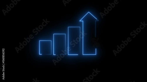 Profit high growth percent icon, stocks, financial, Interest rate and dividend concept. Glowing neon line animated graph and chart with percentage icon solated on transparent background.