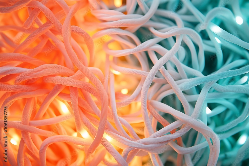 Close-up of tangled orange and blue Christmas lights. Close-up of tangled orange and blue Christmas lights.