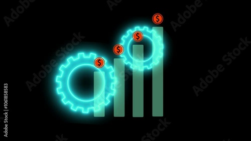 Money, profit, cashflow, investment, economy, finance and success concept. Businessman showing glowing neon line of dollar sign graph and chart with gea
