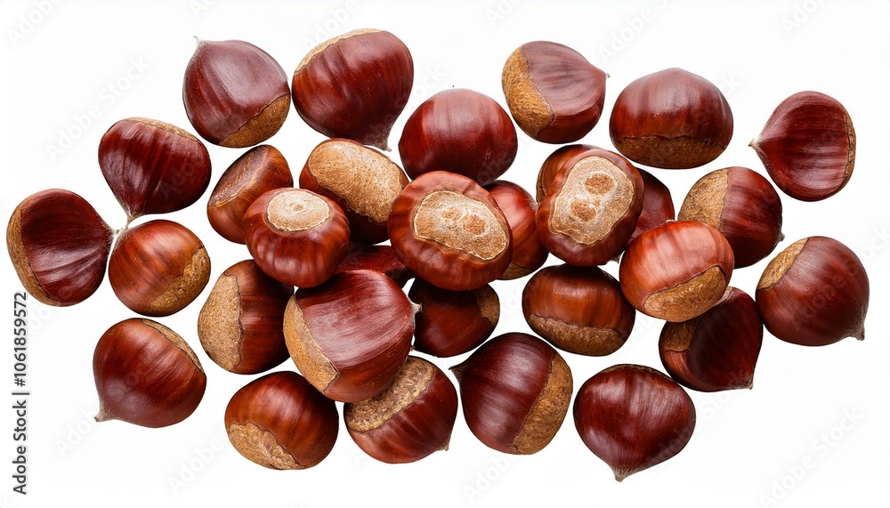 Heap of Chestnuts top view isolate on transparency background Heap of Chestnuts top view isolate on transparency background