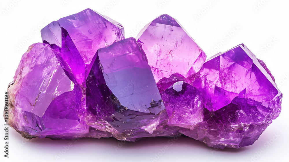 Fototapeta premium Vibrant purple amethyst crystals on white background
