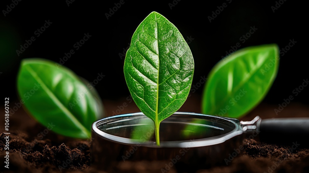Naklejka premium Magnifying Glass Focusing on a Green Sprout