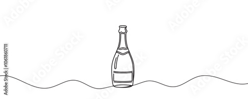 Continuous one line drawing of champagne bottle. vector illustration