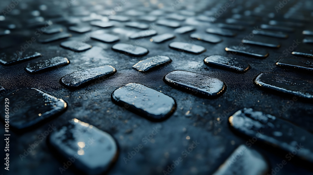 Abstract 3D Rendering of a Wet Black Surface with Oval Shapes Abstract 3D Rendering of a Wet Black Surface with Oval Shapes