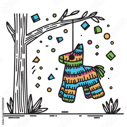 Mexican pinata. Traditional festive item. Stylized illustration for celebration. Vector illustration.