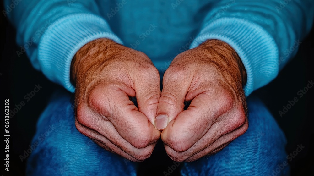 Fototapeta premium Close-up of Man's Hands Clenched Together
