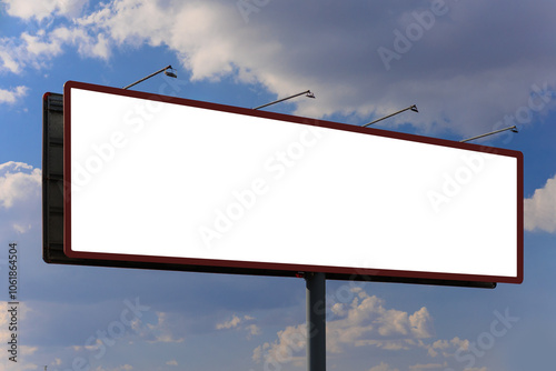 White billboard along the highway. Background for design and advertising. 