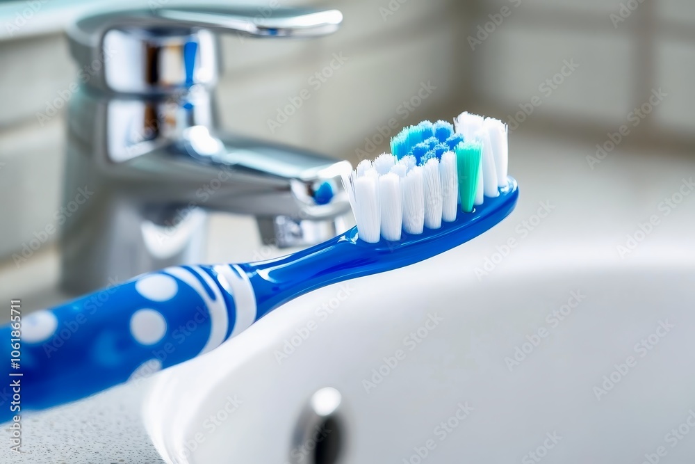 Electric toothbrush ensuring a thorough clean witha soft bathroom background. Electric toothbrush ensuring a thorough clean witha soft bathroom background.