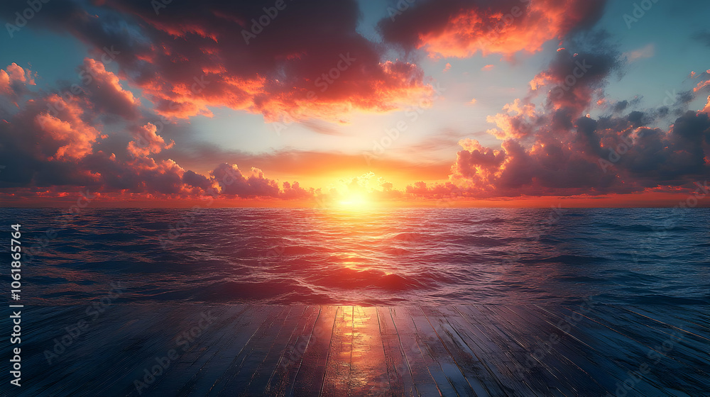 Sunset Over the Ocean, Digital Painting Illustration Sunset Over the Ocean, Digital Painting Illustration