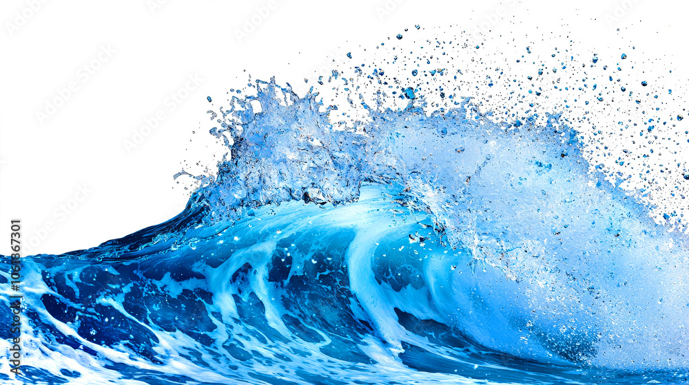 Obraz premium A stunning ocean wave with vibrant blue hues crashing against the shore, showcasing the beauty of nature.