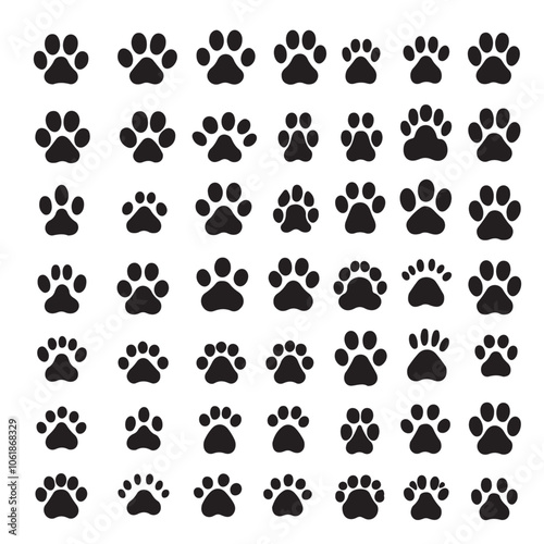 Different animal paw vector illustrations silhouette.