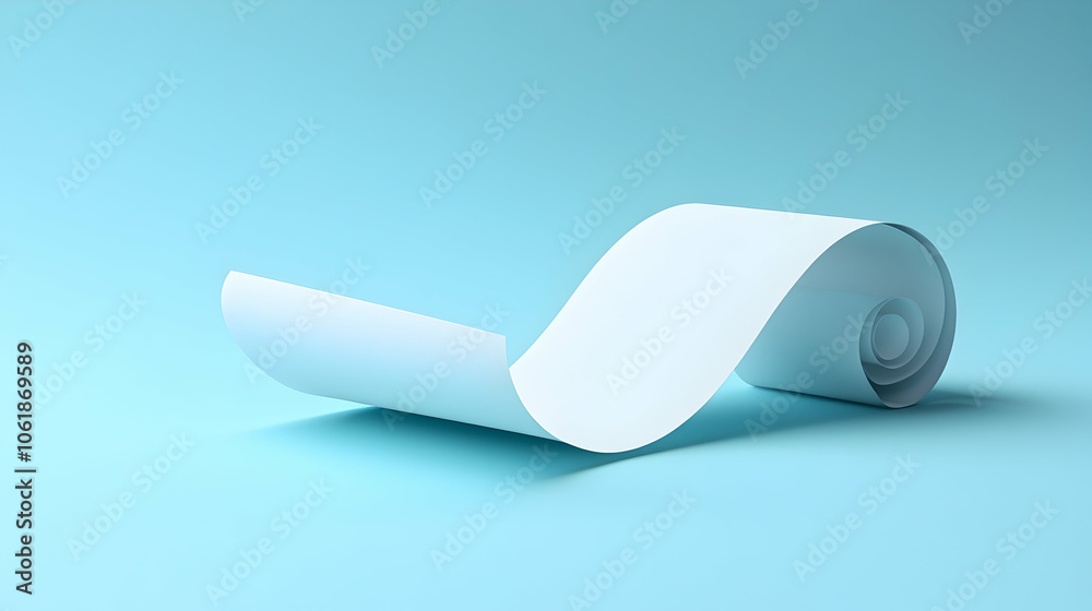 Rolled Paper on Blue Background, scroll, curl, white, minimal, simple Rolled Paper on Blue Background, scroll, curl, white, minimal, simple