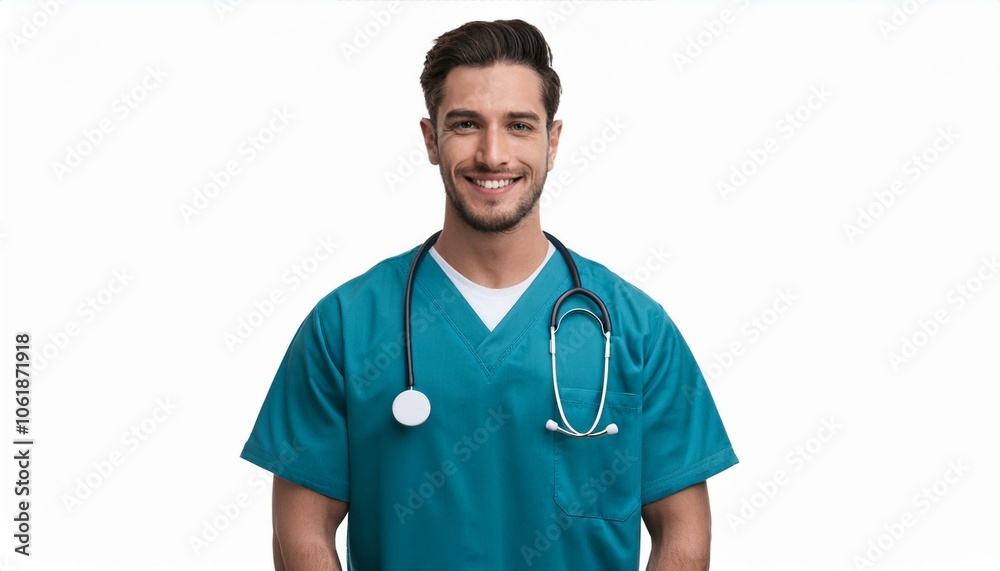 smiling male doctor full body isolate on transparency background PNG