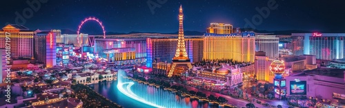 Obraz na płótnie A stunning view of the Las Vegas Strip illuminated at night showcasing vibrant lights and iconic landmarks along the famous boulevard w salonie
