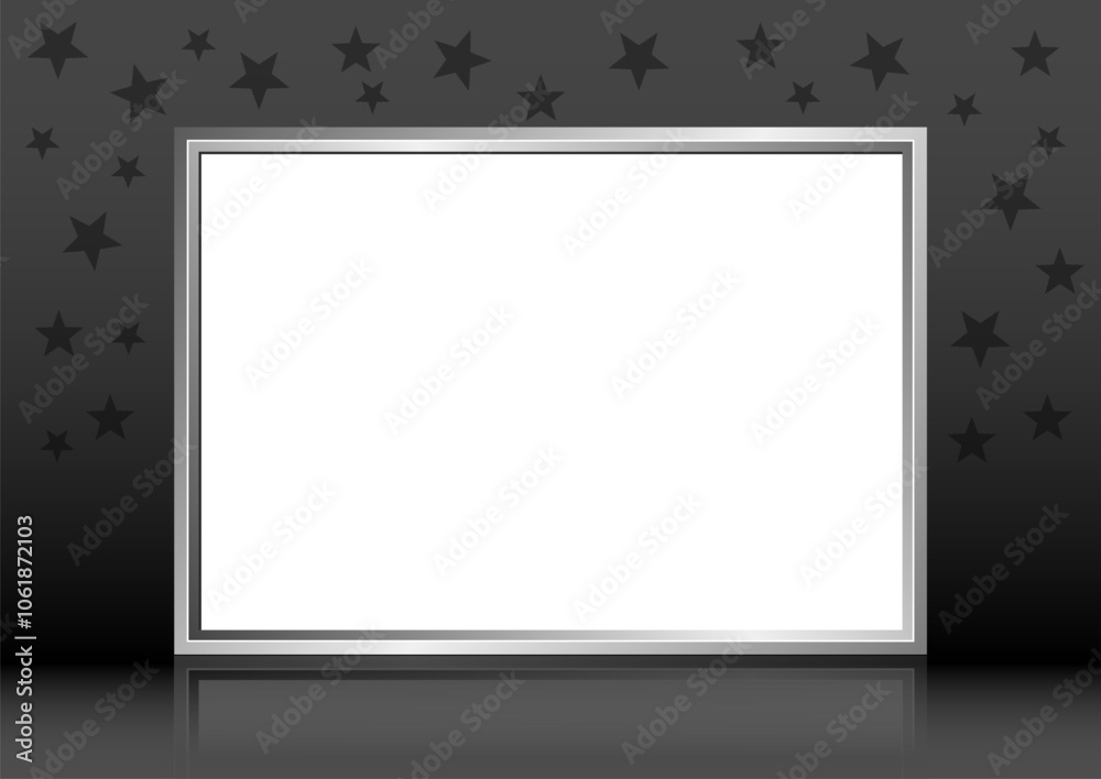 silver frame on black glossy background with star shapes silver frame on black glossy background with star shapes
