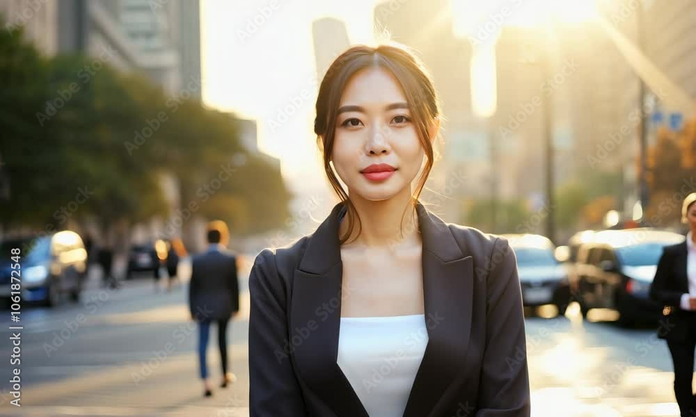 Portrait of Elegant Asian Office Woman Posing in the Street Portrait of Elegant Asian Office Woman Posing in the Street