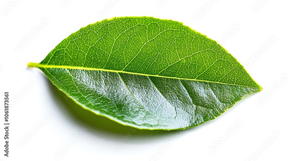 Obraz premium Single green leaf isolated on a white background.