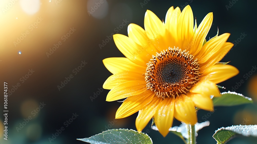 Naklejka premium A vibrant sunflower blooms in a field, bathed in warm sunlight.