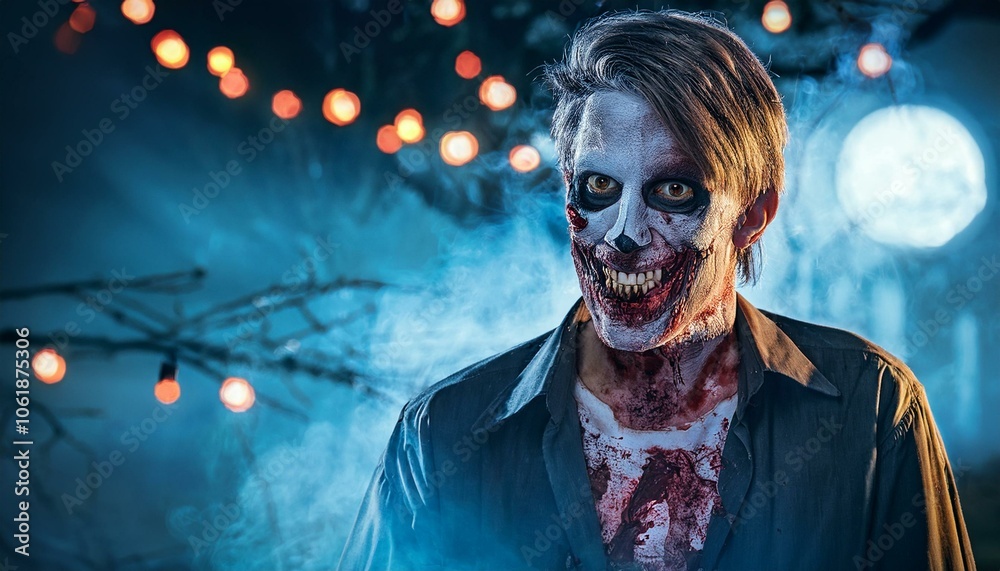 Zombie costume during Halloween night, scary, horror Zombie costume during Halloween night, scary, horror