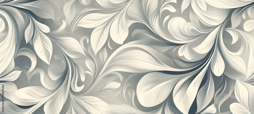 black and white seamless pattern with leaves and curls. Monochrome black and white seamless pattern with leaves and curls. Monochrome