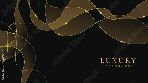 Abstract wave black luxury background and shining golden lines