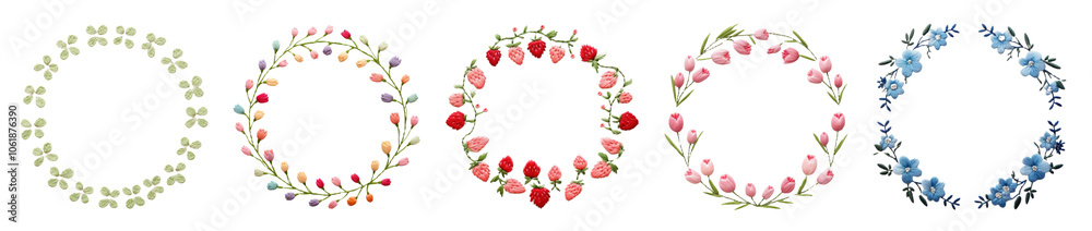 Embroidery wreath png cut out element set