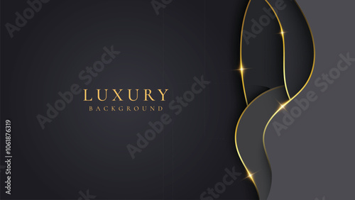 Abstract blue dark and gray with gold lines luxury background