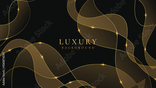 Abstract wave black luxury background and shining golden lines